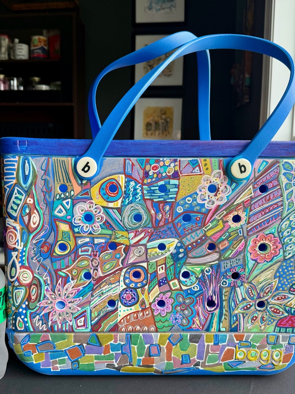 BOGG BAG Blue Multicolor Artistic Mosaic Tote